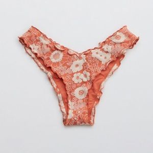 AERIE JACQUARD FLORAL CHEEKIEST BIKINI BOTTOM, SIZE SMALL NWT